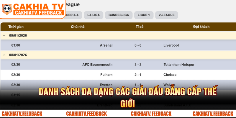 Danh sách đa dạng các giải đấu đẳng cấp thế giới
