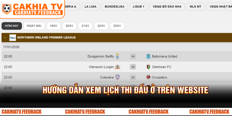 Hướng dẫn xem lịch thi đấu ở trên website Cà Khịa TV